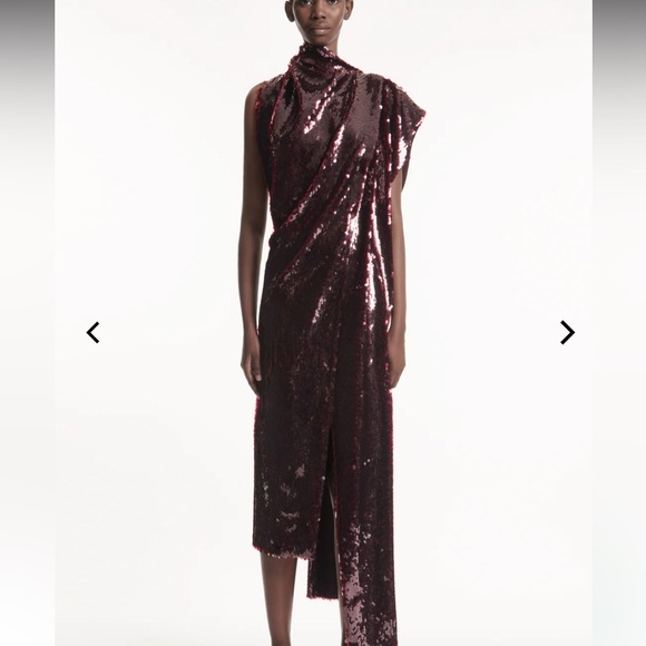 AWAKE ASYMMETRIC DRAPED DRESS BURGUNDY 40FR 6-8US - Picture 4 of 9